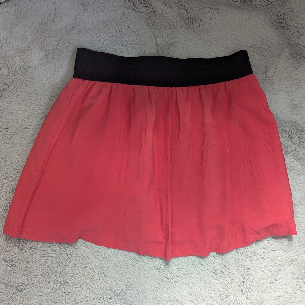 2000s Y2K Forever 21 Coral Mini Skirt 🌺 Double Lined Flowy Rayon Blend | Size L